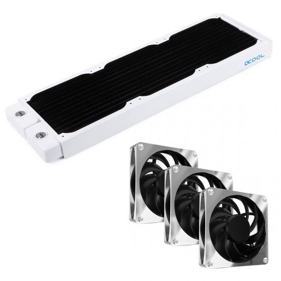 Alphacool NexXxos ST30 Full Copper 360mm White Radiator V.2 and Apex Stealth Metal Power Fans (3000 RPM) Bundle