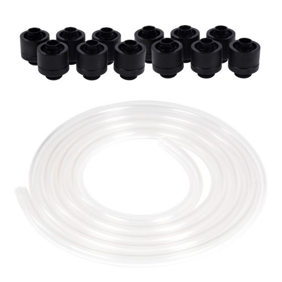 Alphacool Clear AlphaTube HF Flexible Tubing (3 meter) and Eiszapfen G1/4" to 10mm ID, 16mm OD Compression Fittings Bundle