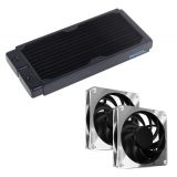 Alphacool NexXxos ST30 Full Copper 240mm Black Radiator V.2 and Apex Stealth Metal Power Fans (3000 RPM) Bundle