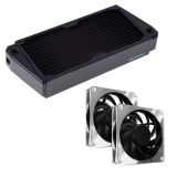 Alphacool NexXxos XT45 Full Copper X-Flow Black Radiator (240mm) and Apex Stealth Metal Power Fans (3000 RPM) Bundle