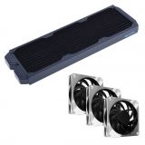 Alphacool NexXxos ST30 Full Copper Black Radiator (360mm) and Apex Stealth Metal Power Fans (3000 RPM) Bundle