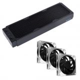 Alphacool NexXxos XT45 Full Copper 360mm Black Radiator V.2 and Apex Stealth Metal Power Fans (3000 RPM) Bundle