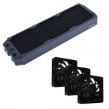 Alphacool NexXxos XT45 Full Copper Black Radiator (360mm) and Apex Stealth Metal Power Fans (3000 RPM) Bundle