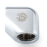 Bitspower G1/4" Female to Female Extender Fitting, 90 Degree Angle, Silver Shining