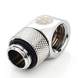 Bitspower G1/4" Male to Female Extender Fitting, 90 Degree Rotary, Silver Shining