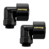 Koolance Rotary Elbow Compression Fitting for 10mm x 16mm (3/8in x 5/8in), Black, 2-pack