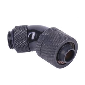 Alphacool HF G1/4" to 10mm ID, 16mm OD Compression Fitting for Soft Tubing, 45 Degree Rotary, Deep Black