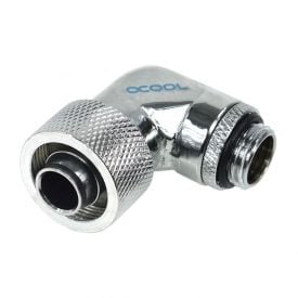Alphacool HF G1/4" to 10mm ID, 16mm OD Compression Fitting for Soft Tubing, 90 Degree Rotary, Chrome