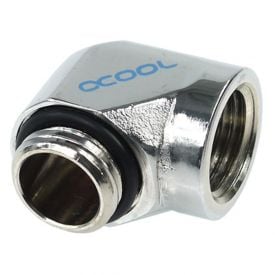 Alphacool HF G1/4" Male to Female Fitting, 90 Degree Angle, Chrome