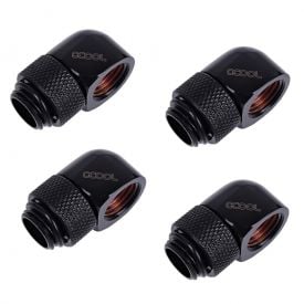 Alphacool HF G1/4" Male to Female Fitting, 90 Degree Rotary, Deep Black, 4-pack
