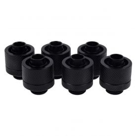 Alphacool Eiszapfen G1/4" to 10mm ID, 16mm OD Compression Fitting for Soft Tubing, Deep Black, 6-pack