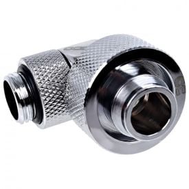 Alphacool Eiszapfen G1/4" to 13mm ID, 19mm OD Compression Fitting for Soft Tubing, 90 Degree Rotary, Chrome