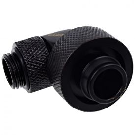 Alphacool Eiszapfen G1/4" to 13mm ID, 19mm OD Compression Fitting for Soft Tubing, 90 Degree Rotary, Deep Black