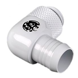 Bitspower G1/4" to 1/2" Barb Fitting for Soft Tubing, 90 Degree Single Rotary, Deluxe White