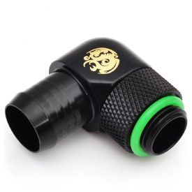 Bitspower G1/4" to 1/2" Barb Fitting for Soft Tubing, 90 Degree Single Rotary, Matte Black