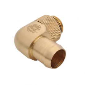 Bitspower G1/4" to 1/2" Barb Fitting for Soft Tubing, 90 Degree Single Rotary, True Brass