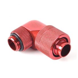Bitspower G1/4" to 7/16" ID, 5/8" OD Compression Fitting V2 for Soft Tubing, 90 Degree Dual Rotary, Deep Blood Red