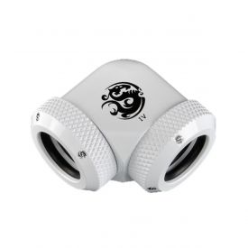 Bitspower Dual Enhance Multi-Link Adapter Fitting for 12mm OD Rigid Tubing, 90 Degree Angle, Deluxe White