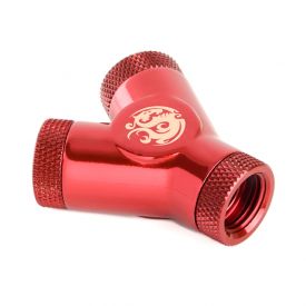 Bitspower Y-Block Fitting with Triple Rotary G1/4" Female, Deep Blood Red