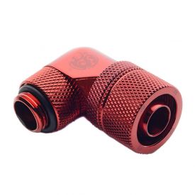 Bitspower G1/4" to 3/8" ID, 5/8" OD Compression Fitting for Soft Tubing, CC3 Ultimate, 90 Degree Dual Rotary, Deep Blood Red