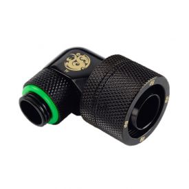 Bitspower G1/4" to 1/2" ID, 3/4" OD Compression Fitting for Soft Tubing, CC5 Ultimate, 90 Degree Dual Rotary, Matte Black