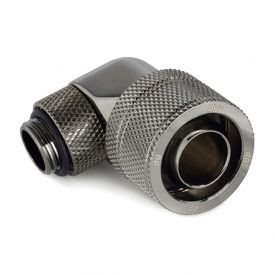 Bitspower G1/4" to 1/2" ID, 3/4" OD Compression Fitting for Soft Tubing, CC5 Ultimate, 90 Degree Dual Rotary, Black Sparkle
