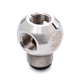 Bitspower G1/4" Q-Rotary Extender Fitting with Triple G1/4" Female Ports, Rotary, Silver Shining