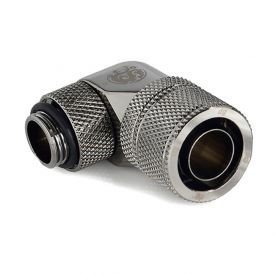 Bitspower G1/4" to 7/16" ID, 5/8" OD Compression Fitting for Soft Tubing, CC6 Ultimate, 90 Degree Dual Rotary, Black Sparkle