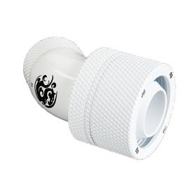 Bitspower G1/4" to 1/2" ID, 3/4" OD Compression Fitting for Soft Tubing, CC5 Ultimate, 45 Degree Dual Rotary, Deluxe White