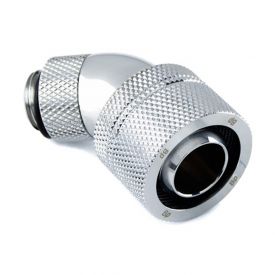 Bitspower G1/4" to 1/2" ID, 3/4" OD Compression Fitting for Soft Tubing, CC5 Ultimate, 45 Degree Dual Rotary, Silver Shining