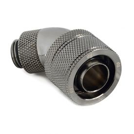 Bitspower G1/4" to 1/2" ID, 3/4" OD Compression Fitting for Soft Tubing, CC5 Ultimate, 45 Degree Dual Rotary, Black Sparkle