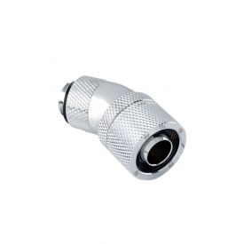 Bitspower CC3 Ultimate G1/4" Dual Rotary Compression Fitting for 9.5mm ID / 16mm OD Soft Tubing, 30 Degree Angle, Silver Shining