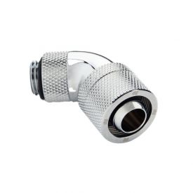 Bitspower CC3 Ultimate G1/4" Dual Rotary Compression Fitting for 9.5mm ID / 16mm OD Soft Tubing, 60 Degree Angle, Silver Shining