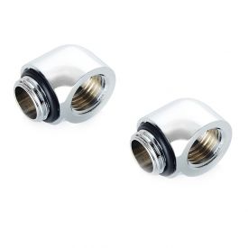 Bitspower Touchaqua G1/4" Male to Female Extender Fitting, 90 Degree Angle, Glorious Silver, 2-pack