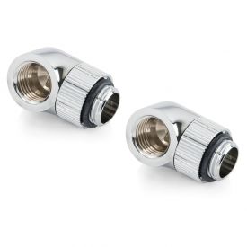 Bitspower Touchaqua G1/4" Male to Female Extender Fitting, 90 Degree Angle Rotary, Glorious Silver, 2-pack