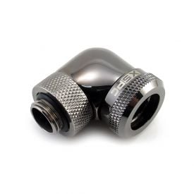 XSPC G1/4" to 14mm Rigid Tubing Fitting V2, 90 Degree Rotary, Black Chrome