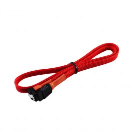 Darkside SATA 3 Sleeved Data Cable with Latch, Angled-Straight, 60cm, UV Red