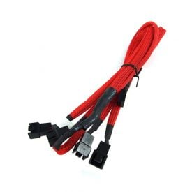 Phobya Y-Cable, 3-Pin to 4x 3-Pin, 60cm, Sleeved, UV Red