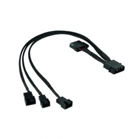 Phobya Y-Cable, 4-Pin Molex to 2x 4-Pin (PWM) and 1x 3-Pin, 30cm, Sleeved, Black