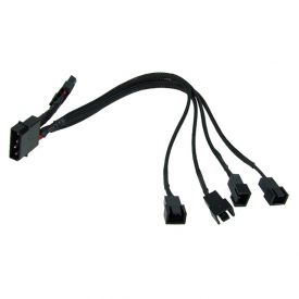 Phobya Y-Cable, 4-Pin Molex to 4x 3-Pin (12V), 30cm, Sleeved, Black