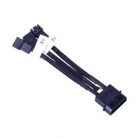 Phobya Adaptor Cable, 4-Pin Molex to 3-Pin 5V/7V/12V (3x Sockets), 10cm, Sleeved, Black