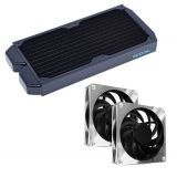 Alphacool NexXxos ST30 Full Copper Black Radiator (240mm) and Apex Stealth Metal Power Fans (3000 RPM) Bundle