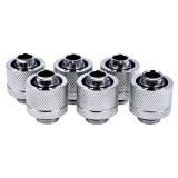 Alphacool Eiszapfen G1/4" to 10mm ID, 16mm OD Compression Fitting for Soft Tubing, Chrome, 6-pack