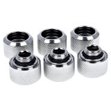 Alphacool Eiszapfen G1/4" HardTube Compression Fitting for Plexi (Acrylic) / Brass Hard Tubes, 16mm OD, Chrome, 6-pack