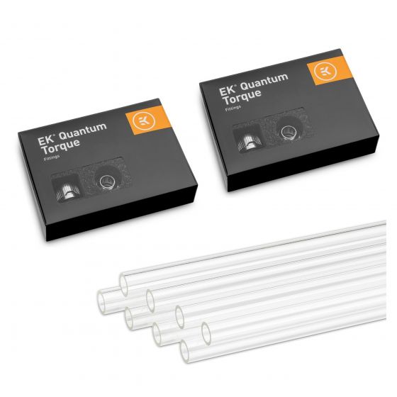 EKWB EK-Quantum Torque HDC-14 Compression Fittings (12-pack) and 14mm Acrylic Rigid Tubing (500mm x8) Bundle
