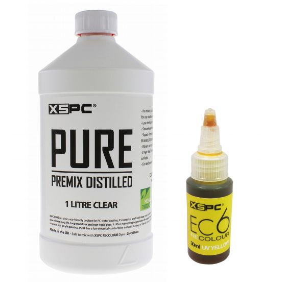 XSPC PURE Clear Premix Distilled PC Coolant (1000mL) and ReColour Dye (30mL) Bundle