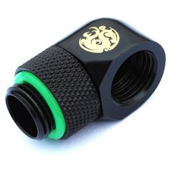 Bitspower G1/4" Male to Female Extender Fitting, 90 Degree Rotary, Matte Black