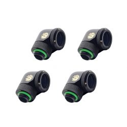 Bitspower G1/4" to Enhance Multi-Link Adapter Fitting for 16mm OD Rigid Tubing, 90 Degree Rotary, Matte Black, 4-pack