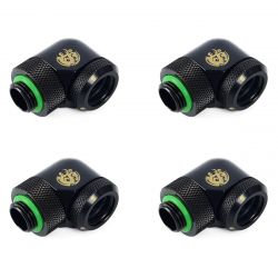 Bitspower G1/4" to Enhance Multi-Link Adapter Fitting for 14mm OD Rigid Tubing, 90 Degree Rotary, Matte Black, 4-pack