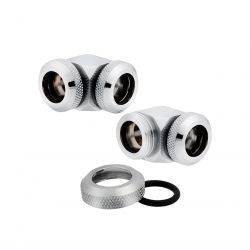 Corsair Hydro X Series XF Hardline 90 Degree Fittings, 12mm OD, Chrome, 2-pack
